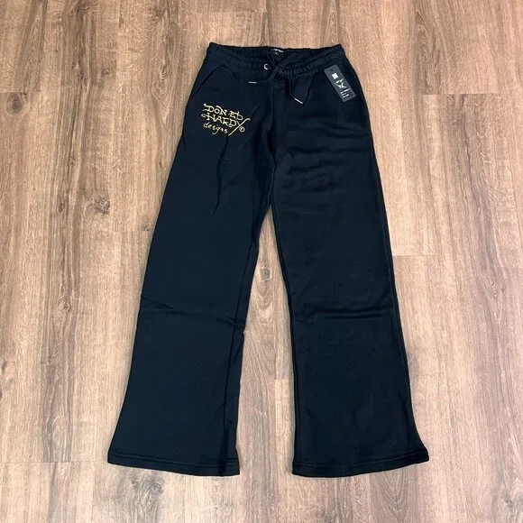 NEW Ed Hardy Tiger Tattoo Wide Leg Black Jogger Sweatpants Y2K - Picture 3 of 12